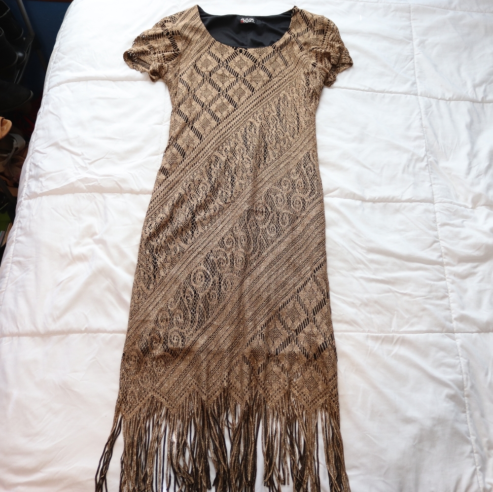 Helene Blake Vintage Shimmering Gold Flapper Dress